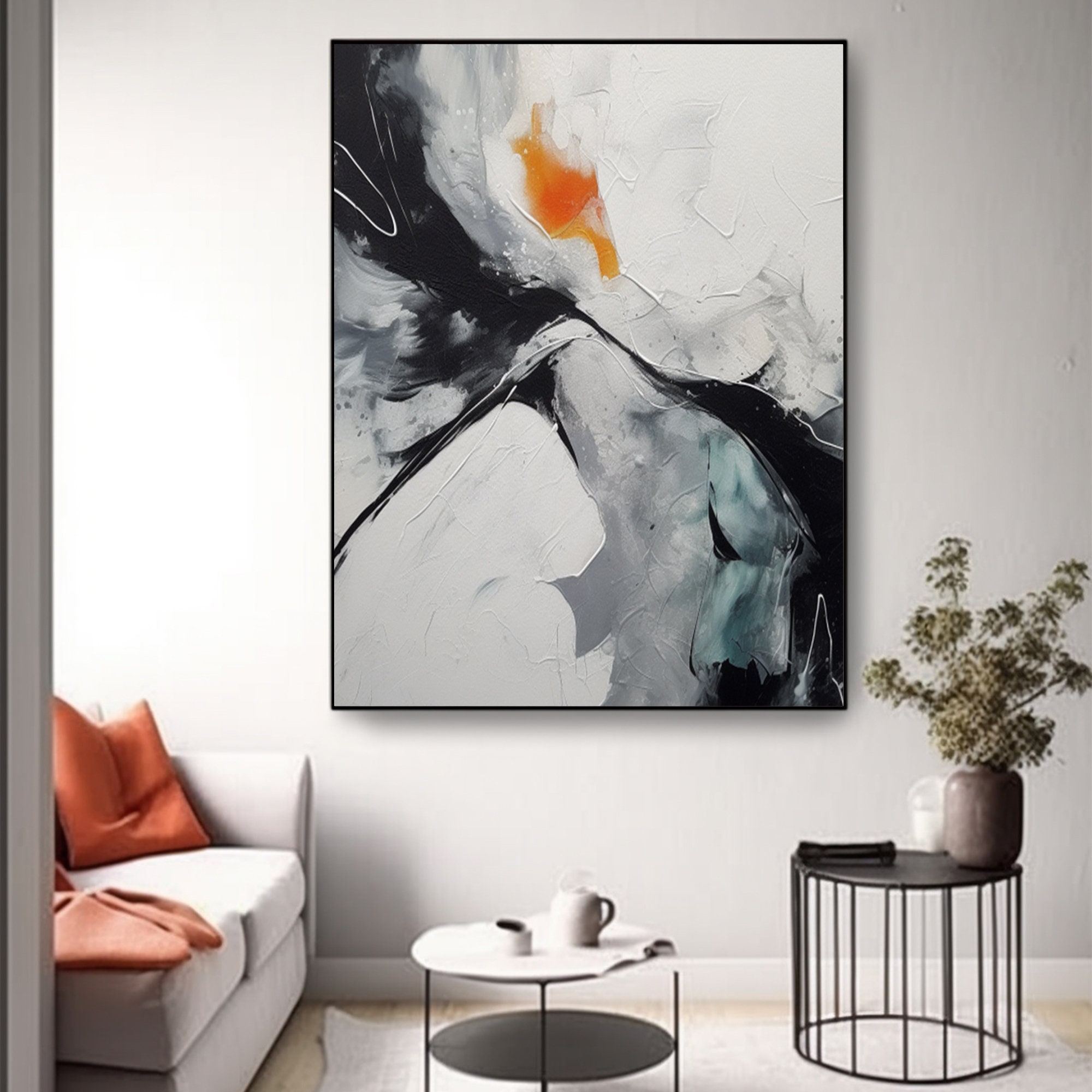 Large Black and White Abstract Painting Textured Wall Art Modern Black ...