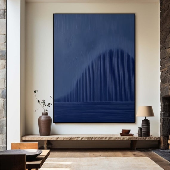 Large Blue Modern Minimalist Art Blue Abstract Painting Blue Texture Wall Art Blue Living Room Wall Decor Blue Wall Painting Blue Boho Art