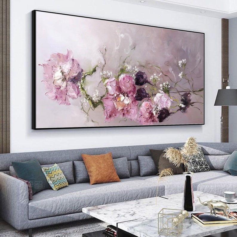 Flower Oil Painting On Canvas, Abstract Textured Flower Painting, Original Modern Floral Painting, Modern Living Room Wall Art Decor image 1