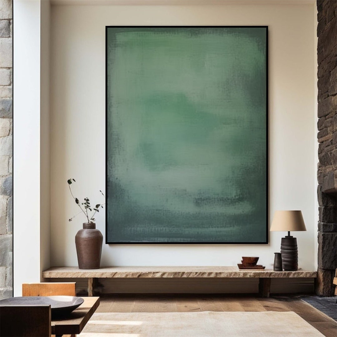 Large Green Gray Minimalist Painting Green Abstract Painting Green Wabi ...