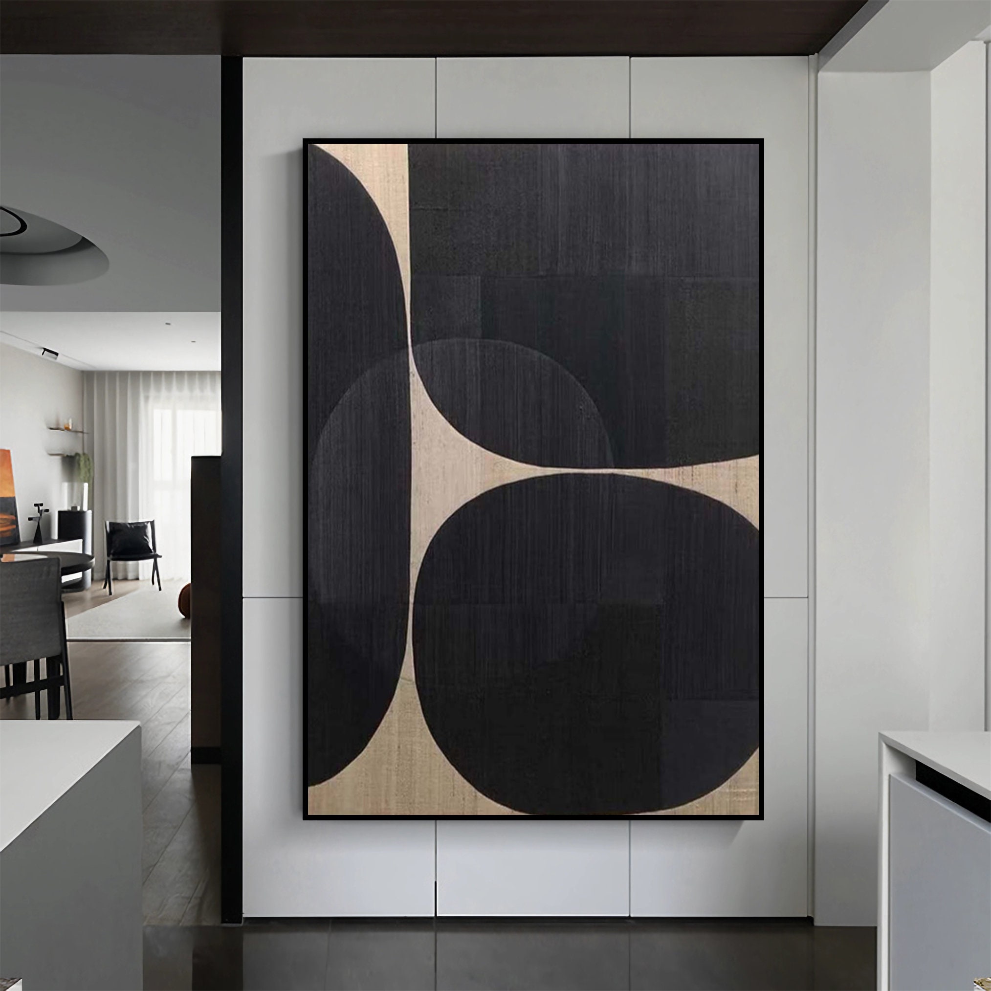 Beige Black Wabi Sabi Wall Art Beige Black Minimalist Abstract Painting ...