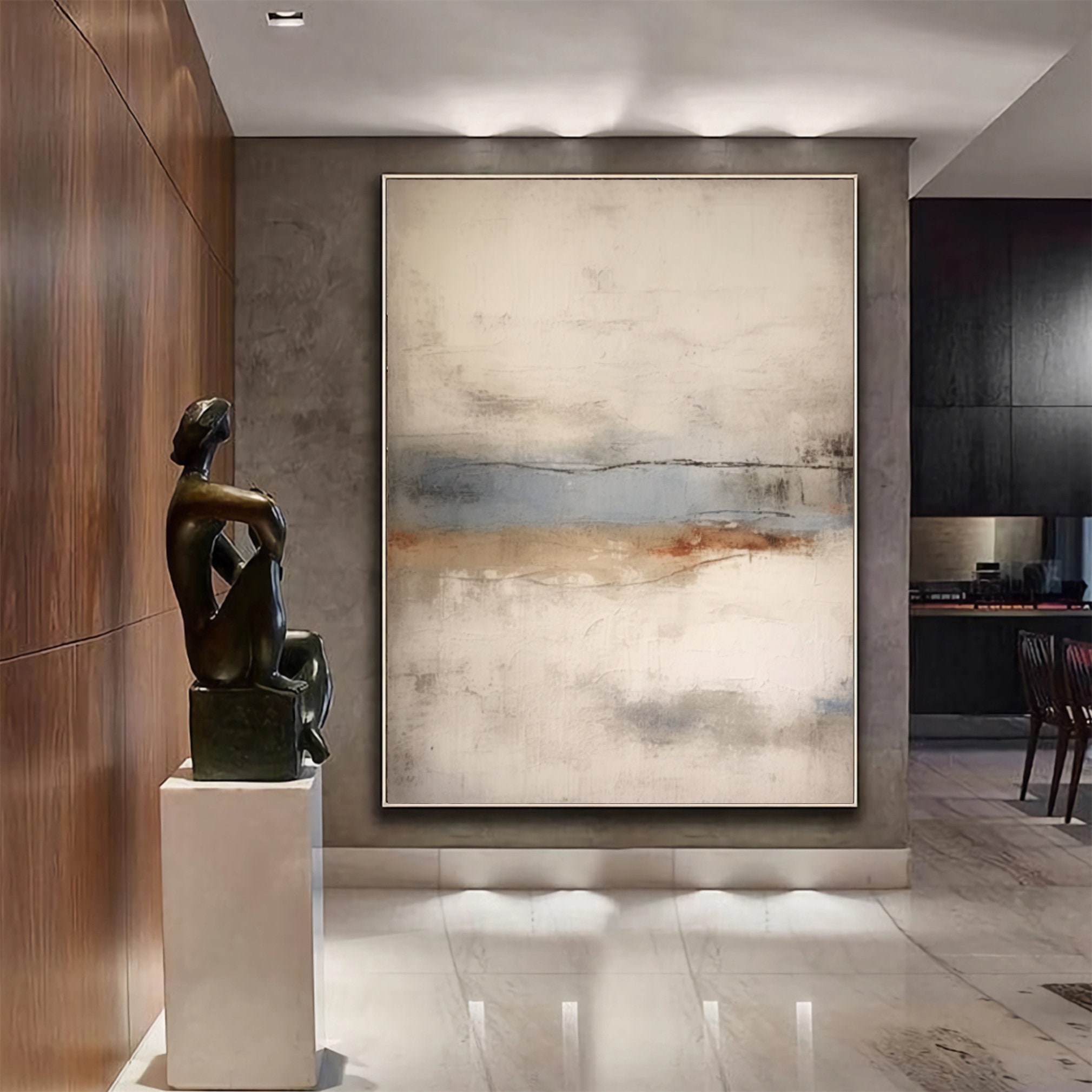 Large Beige Gray Abstract Painting Gray Minimalist Wall Art Beige Wabi ...
