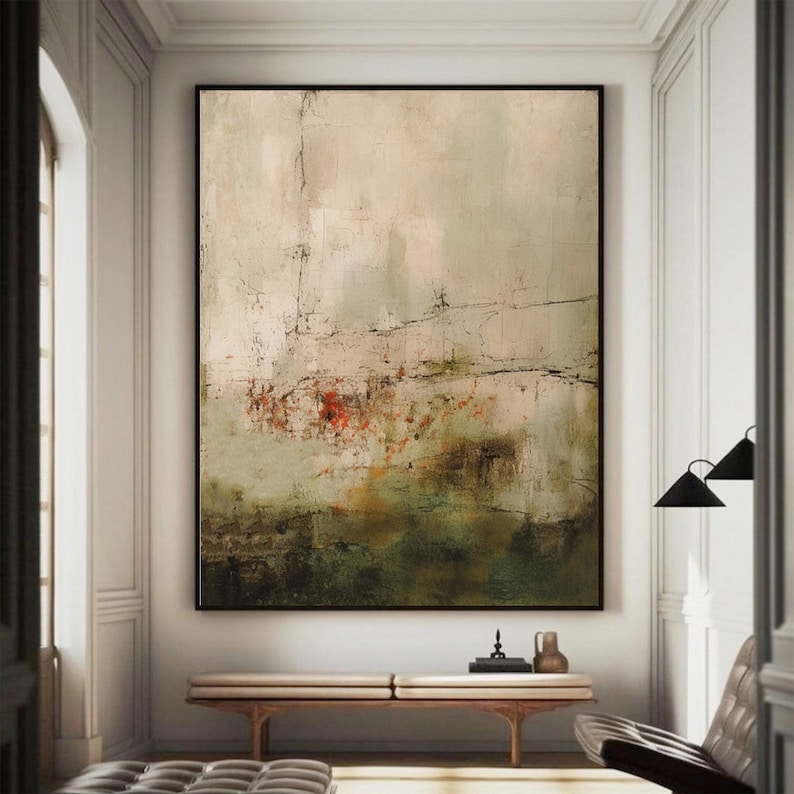 Large Original Abstract Painting Beige Grey Green Painting Minimalist ...