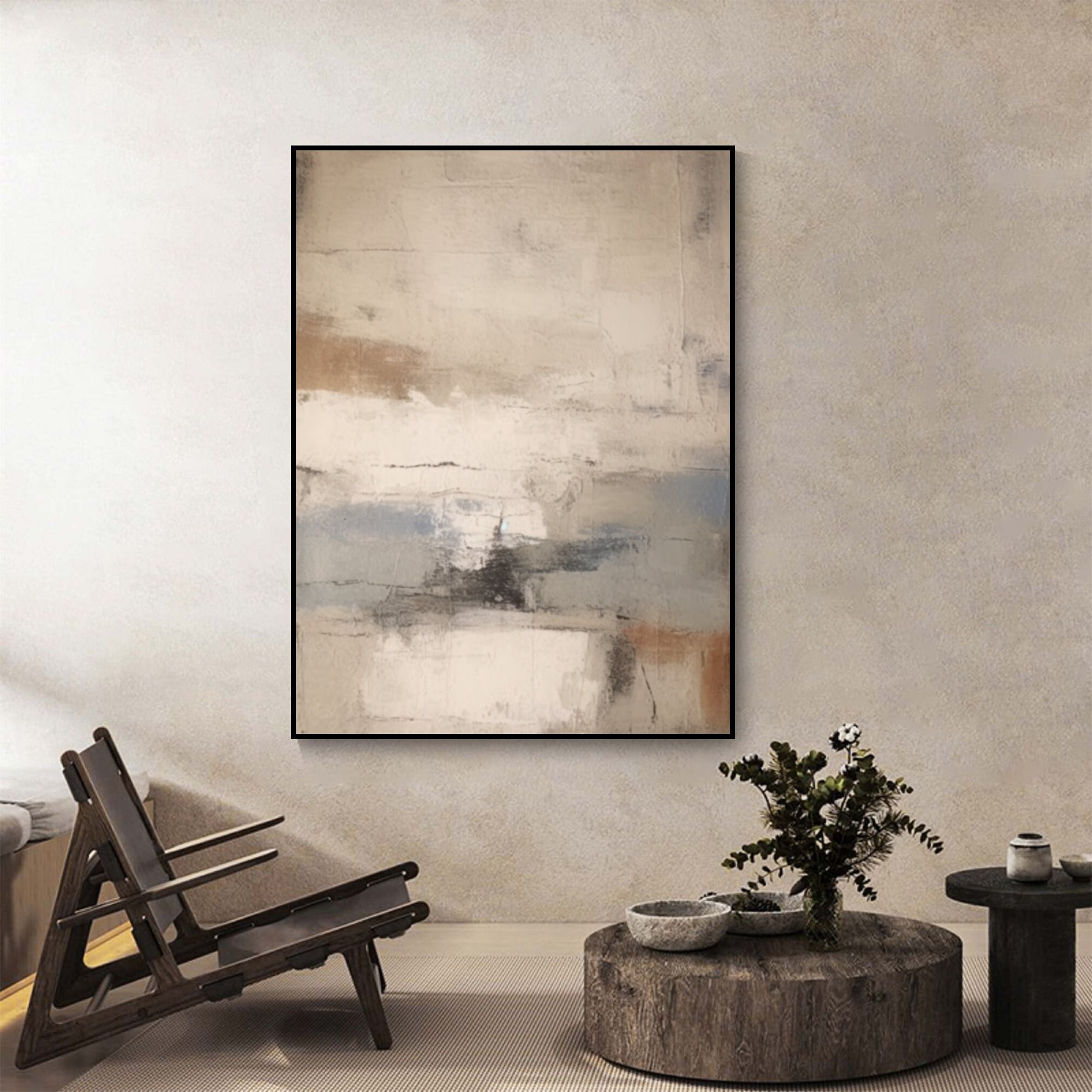 Large Beige Gray Abstract Painting Beige Gray Wabi Sabi Wall Art Beige ...