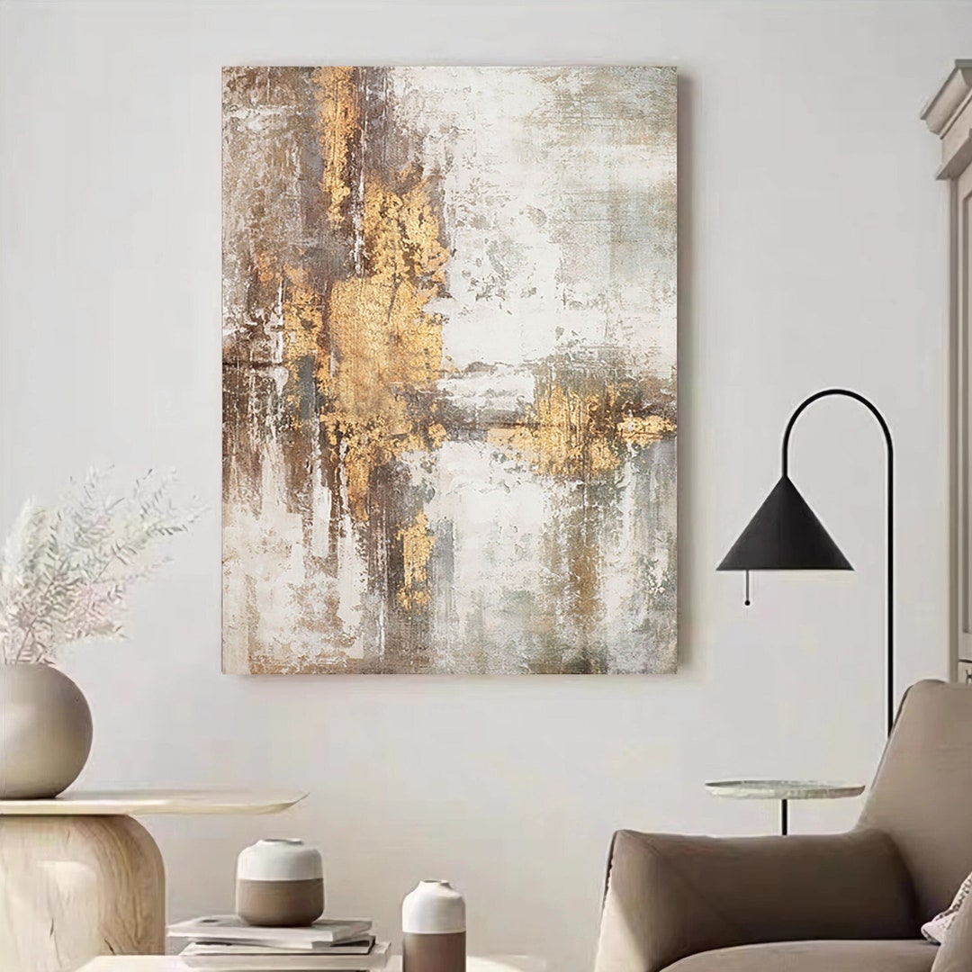 Beige Gold Minimalist Abstract Painting Gold Abstract Painting Beige ...