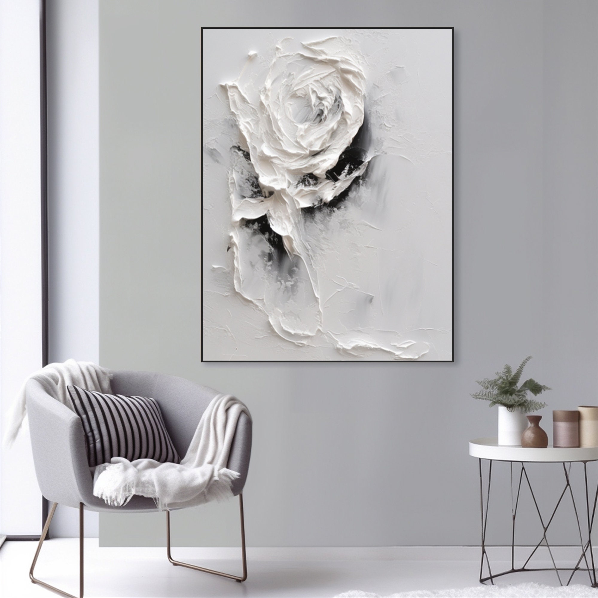 White 3D Textured Wall Art Little Black Texture Painting on Canvas ...
