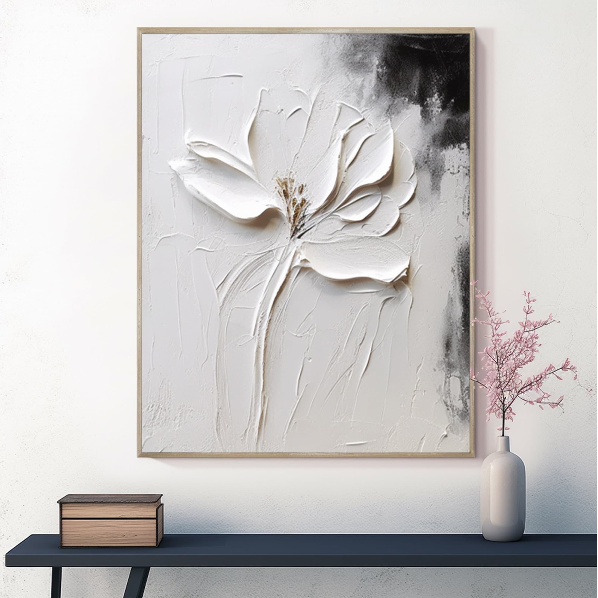 Original White Texture Abstract Flower Oil Painting on Canvas Modern ...