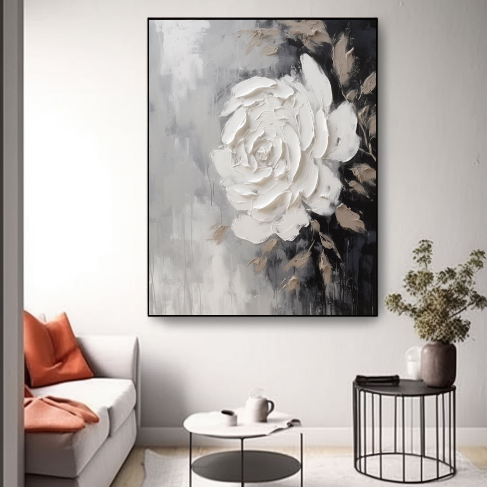 Abstract White Flower Oil Painting on Canvas 3D White Flower Textured ...