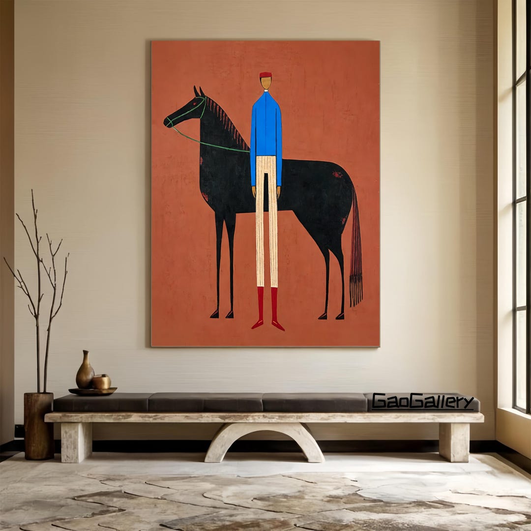 Large Original Abstract Horse Rider Figure Canvas Wall Decor Vintage ...