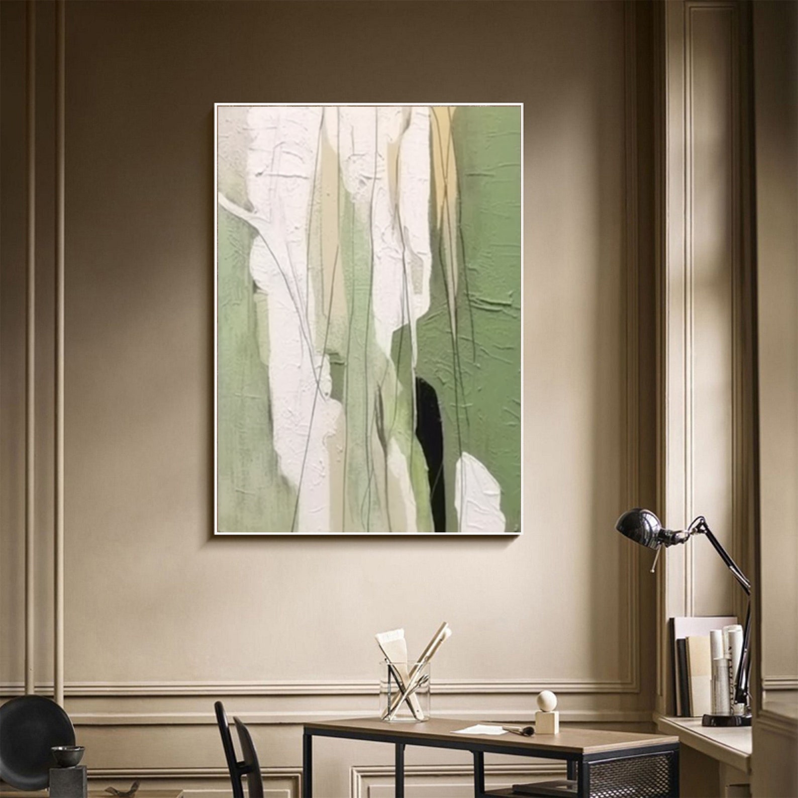 Large Green Abstract Art Green Wabi Sabi Wall Art Green White Oil ...