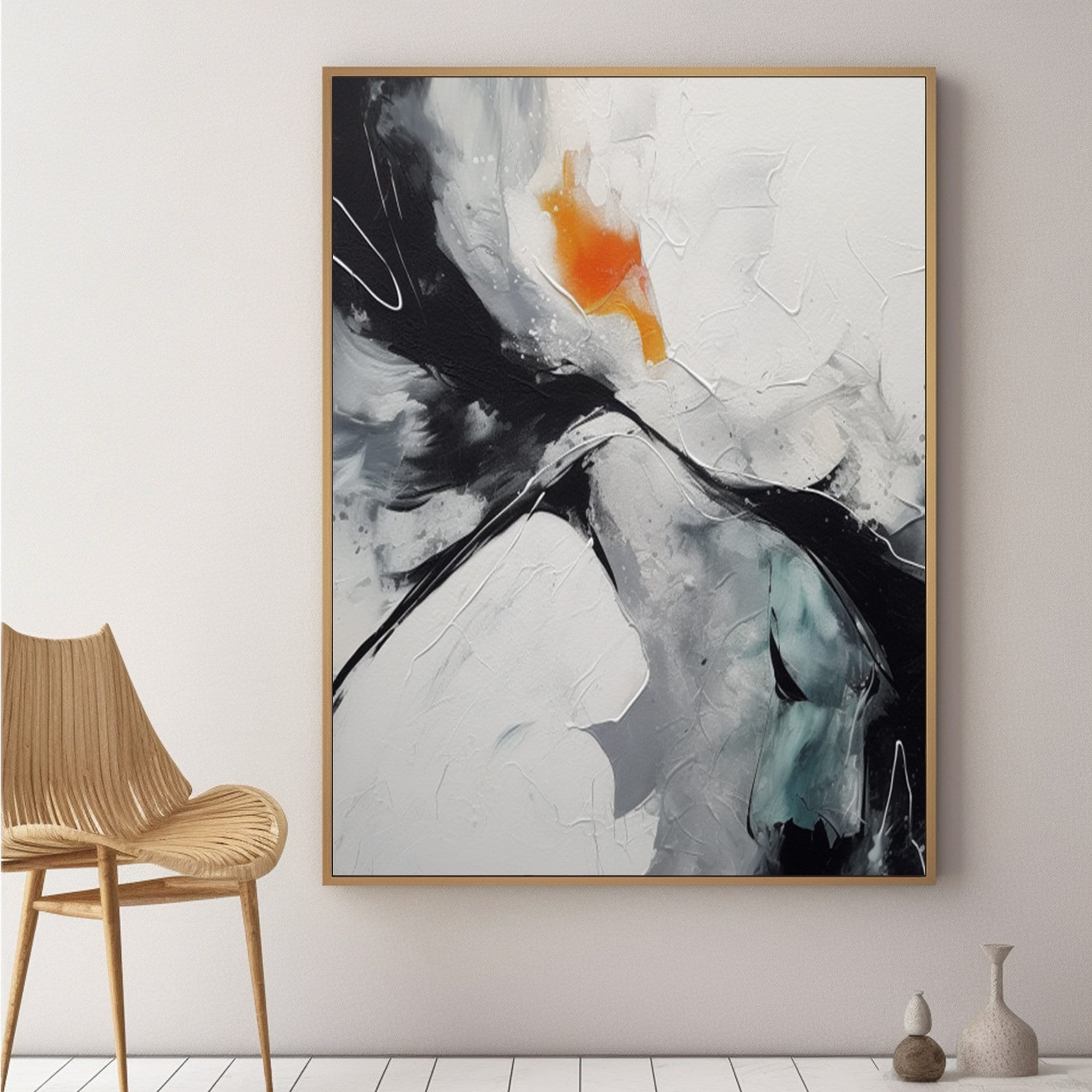 Large Black and White Abstract Painting Textured Wall Art Modern Black ...
