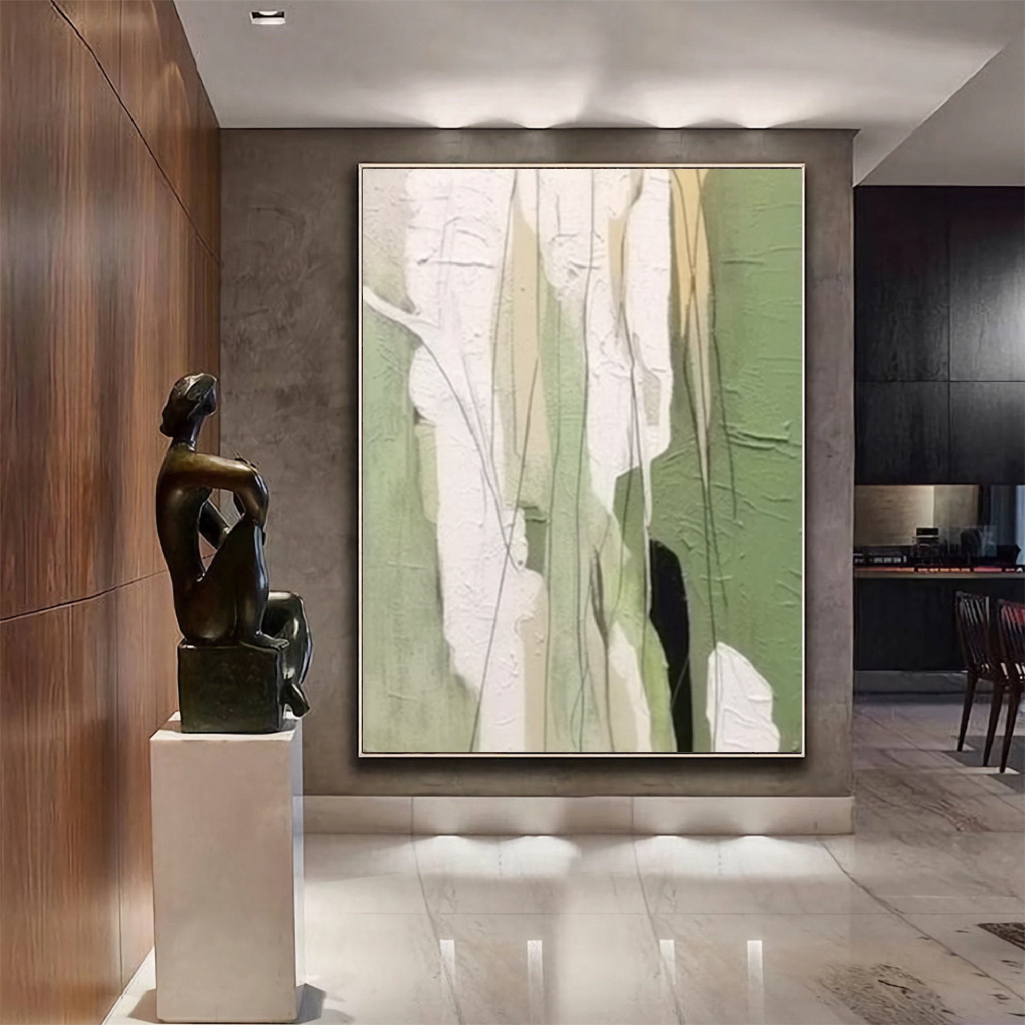 Large Green Abstract Art Green Wabi Sabi Wall Art Green White Oil ...