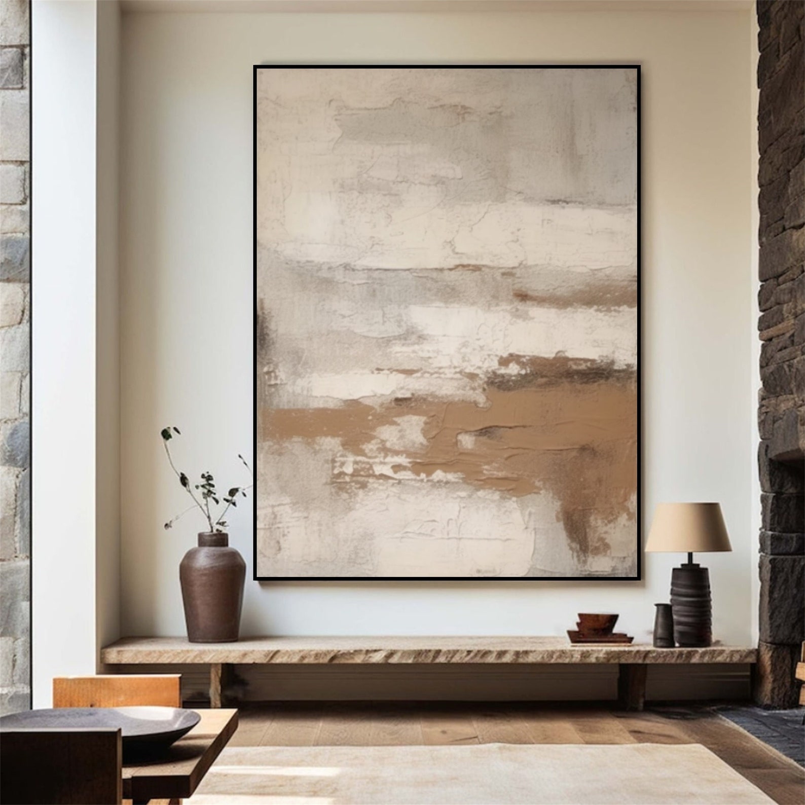 Large Beige Brown Minimalist Texture Painting Beige Wabi Sabi Wall Art ...