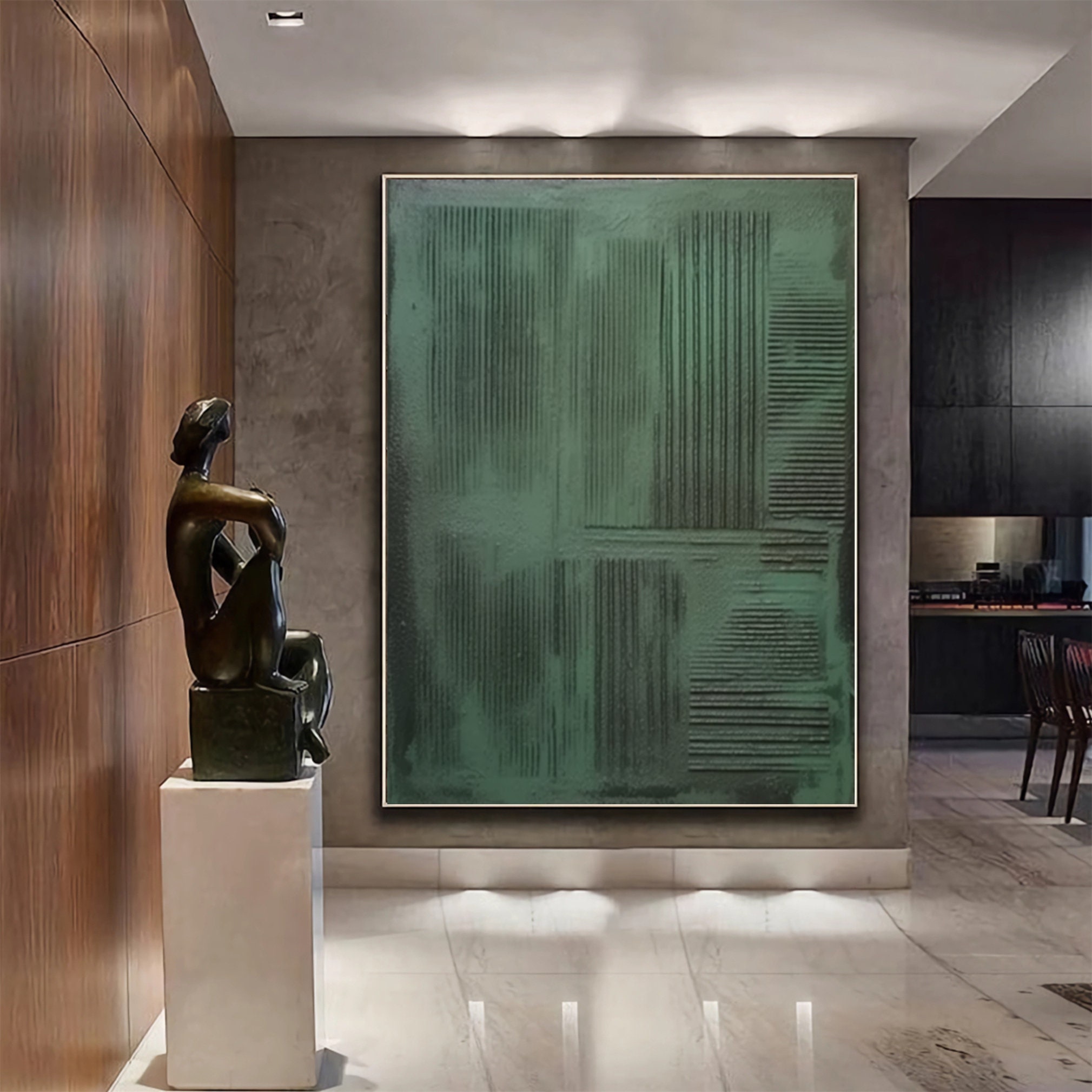 Large Green Texture Abstract Painting Nordic Green Abstract Wall Art ...