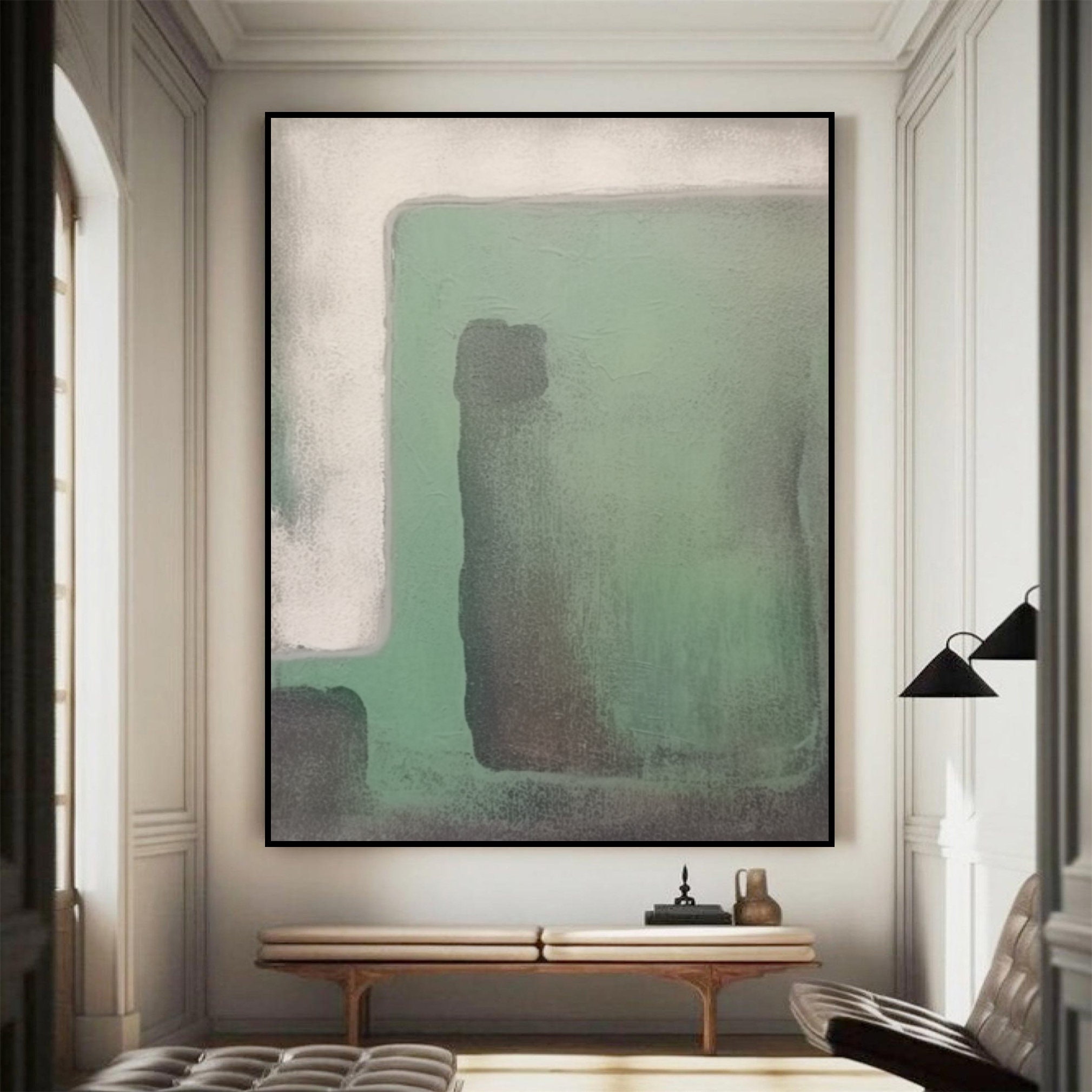 Green Wabi Sabi Wall Art Green Gray Abstract Painting Gray Minimalist ...