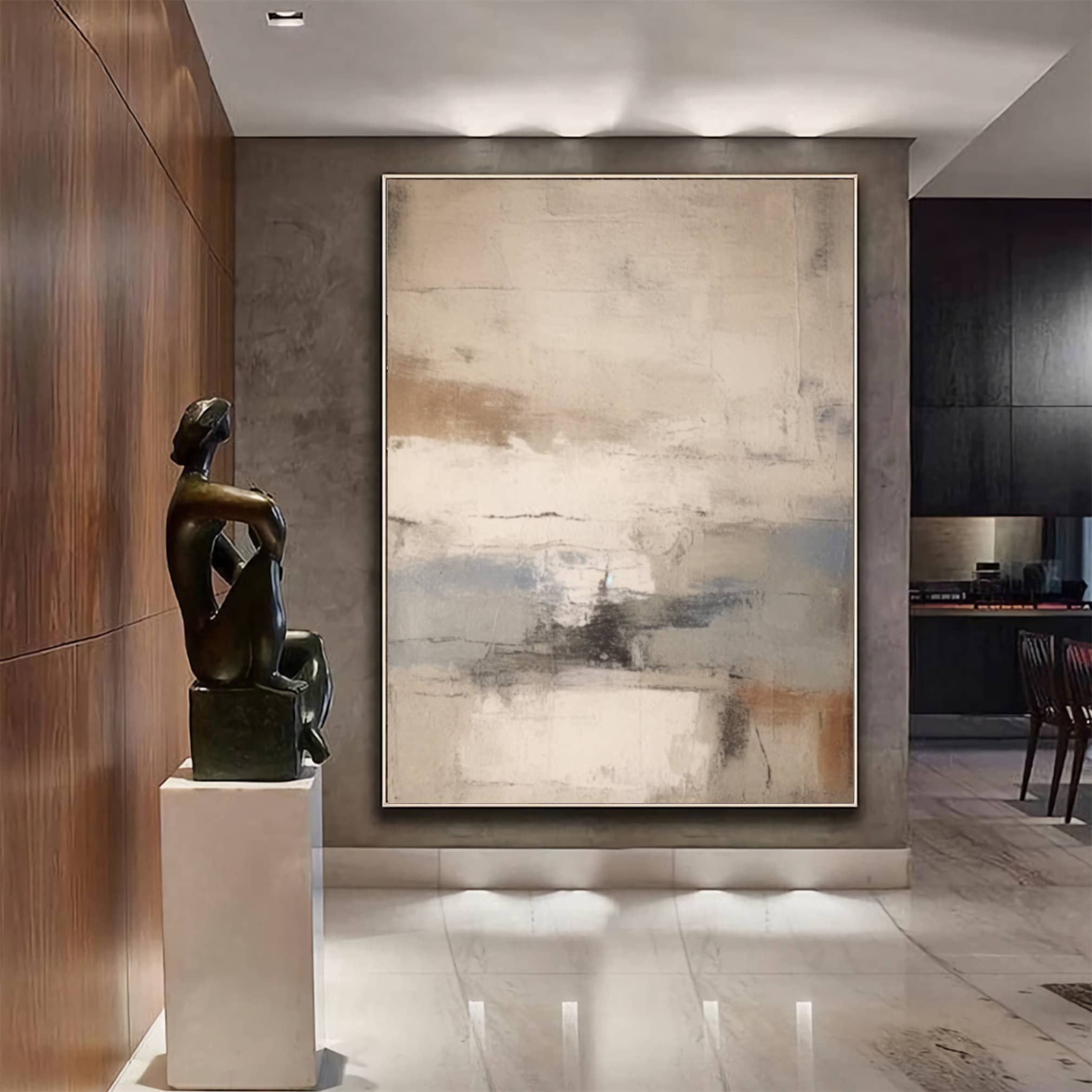 Large Beige Gray Abstract Painting Beige Gray Wabi Sabi Wall Art Beige ...