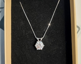1ct/2ct/3ct Certified Moissanite Diamond Necklace Pendant Silver Plated in 18k Gold with Box Chain - Pick Stone Size