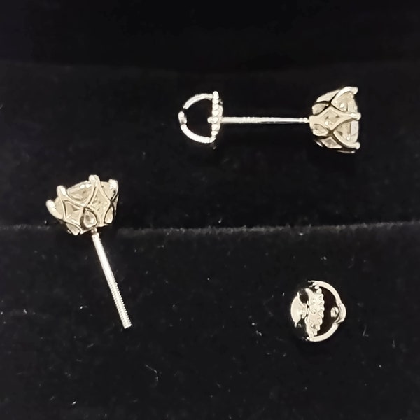 2ct or 1ct Certified Moissanite Diamond Stud Earrings in Silver w/Plated 18k Gold Screw Backings