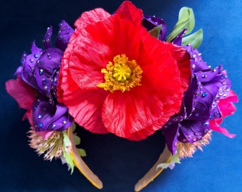 Frida Poppy Queen Rhinestone Silk Flower Crown