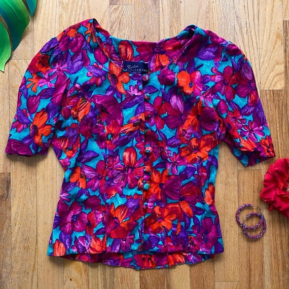 Colorful Floral 80s/90s Top