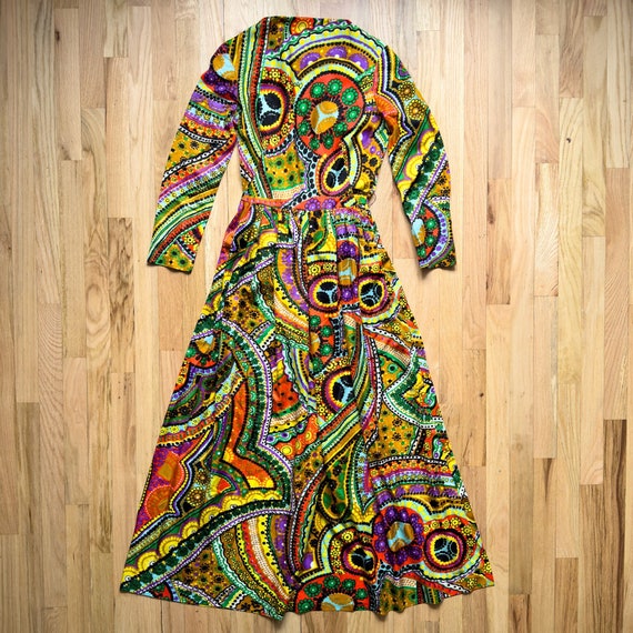 70s Psychedelic Maxi Long Sleeve Dress - image 1