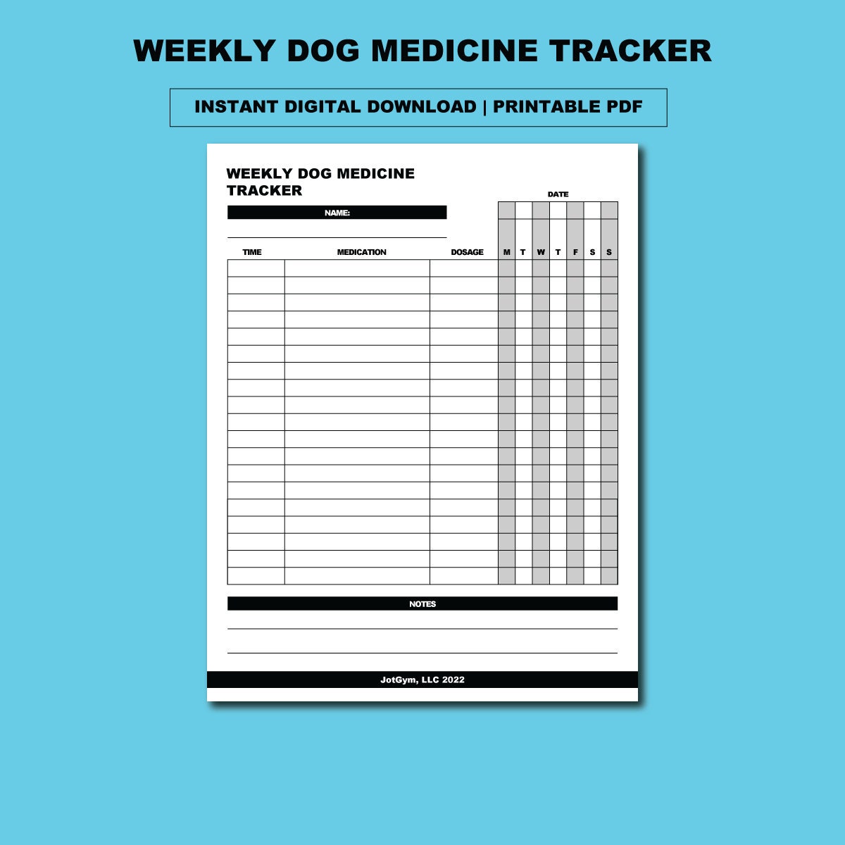 Weekly Dog Medicine Tracker | Printable | PDF - Dog Care Planner ...