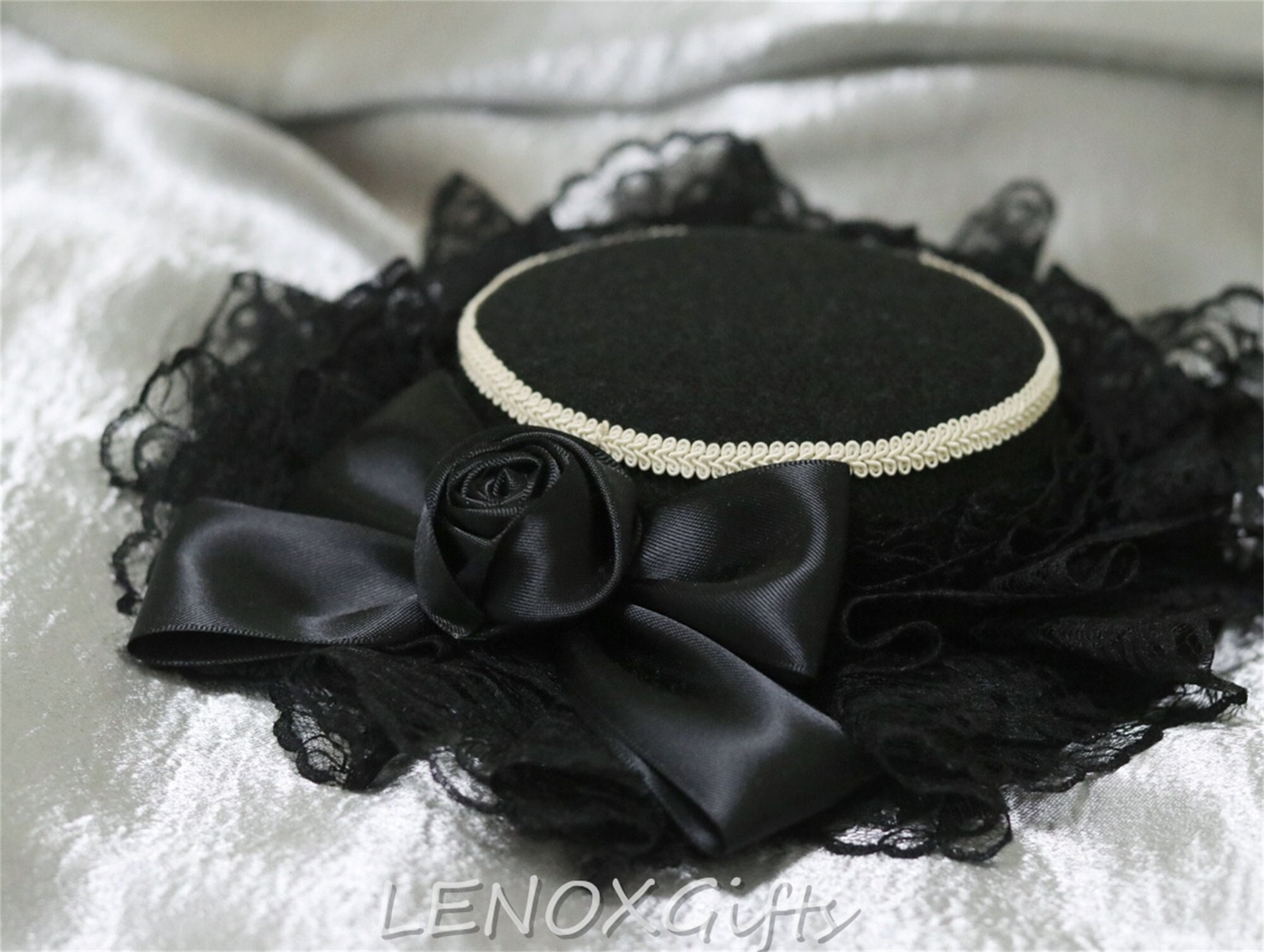  LittleLuluda Easter Party Hair Accessory Headband Gothic Lolita  Cosplay Cute Rabbit Bunny Ears Bow Lace Hair Band Headwear (Black)