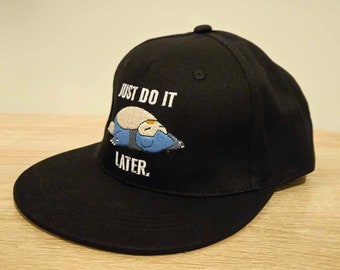 Pokemon Snorlax Hat Haftowana Czapka Just Do It Later, Zabawny Design, Czarny, Bawełna, Ograniczona Ilość