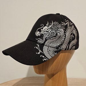 Asian Dragon Print Hat Baseball Cap, Fierce Chinese Design, 2 Colors Black or White, Bundle Available, Limited Stock