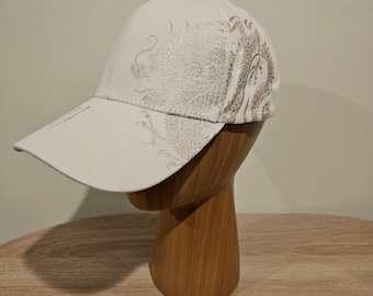 Asian Dragon Print Baseball Cap: Chinese Design, Black or White