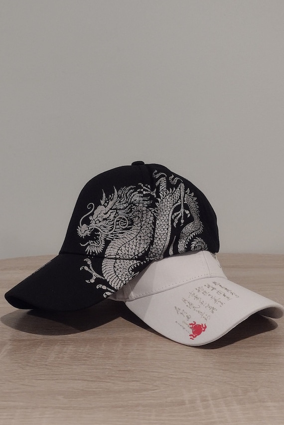 Asian Dragon Print Baseball Cap: Chinese Design, Black or  display picture 3