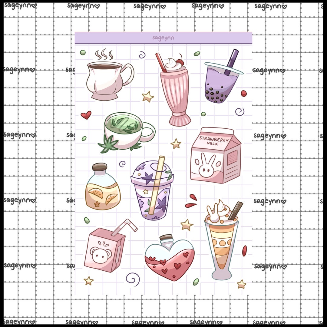Cute Drink Sticker Sheet Etsy