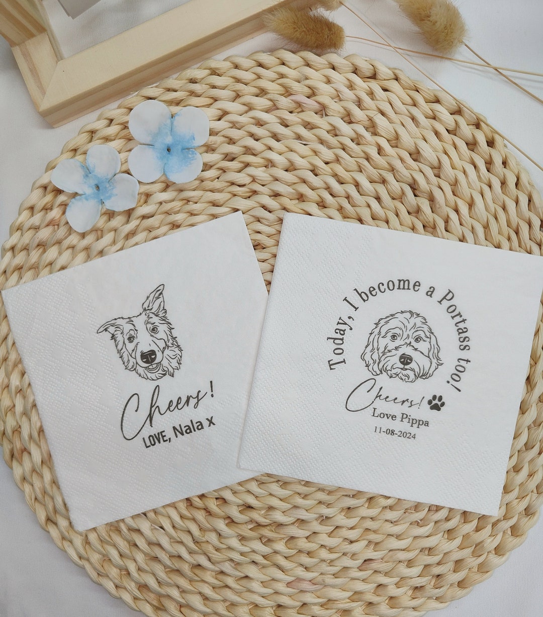 Custom Illustrated Dog | Wedding Napkins |custom Pet Wedding Napkins