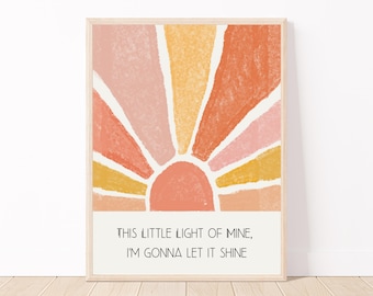 This Little Light of Mine / Download istantaneo / Orange Sun / Stanza dei bambini / Canzone per bambini / Shine / Digital watercolor download / Nursery