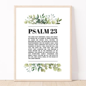 Psalm 23 Printable Wall Art | Psalm 23 with Floral Design | Bible Verse Wall Art | Christian Home Decor