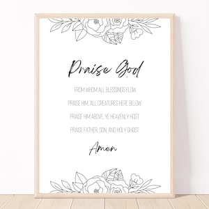 Doxology Art Print with Floral Detail | Praise God| Instant Download | Doxology Hymn Lyrics | Christian Wall Art | Printable Doxology Lyrics
