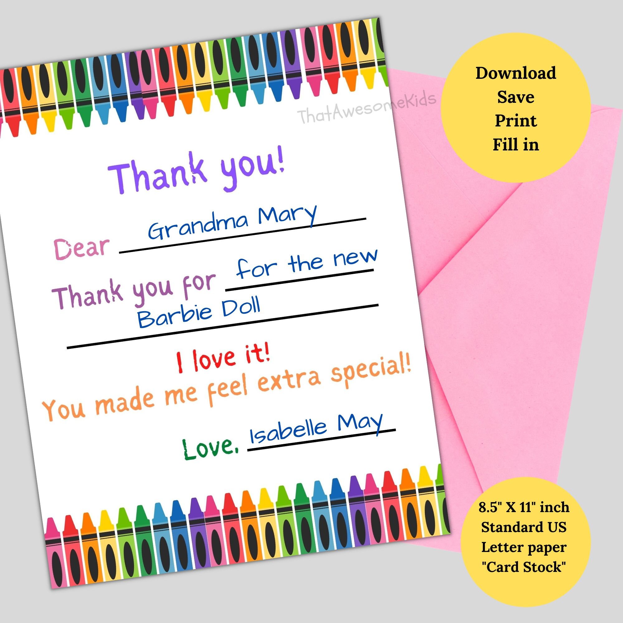 Printable Thank You Cards for Kids Fill in the Blanks - Etsy
