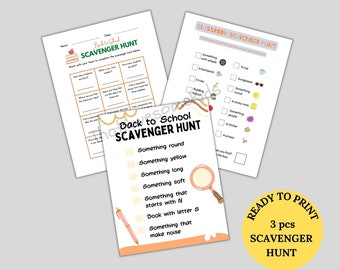 Back to School Scavenger Hunt, Back to School Activity, Kids Printable Scavenger Hunt