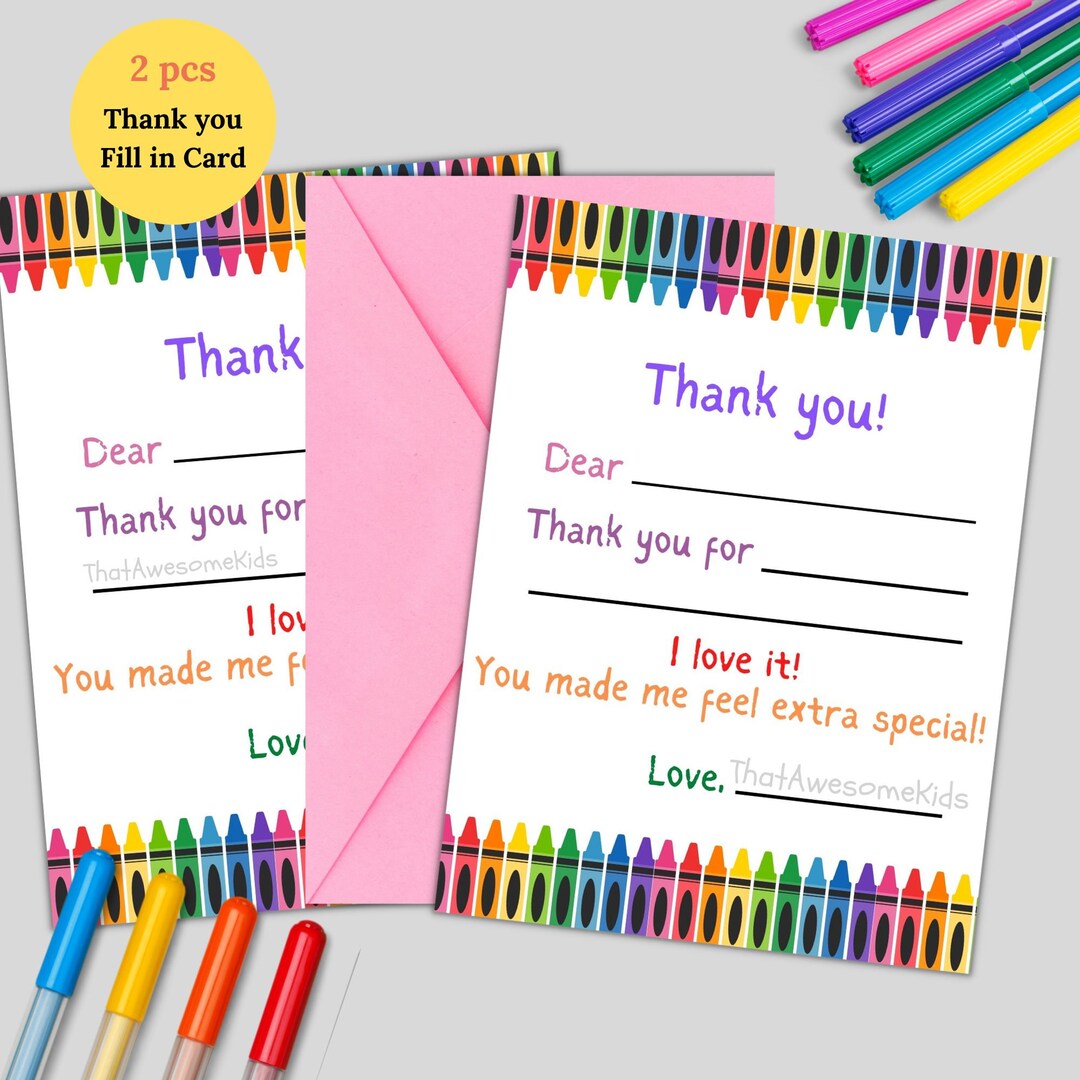 Printable Thank You Cards for Kids Fill in the Blanks - Etsy