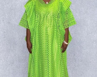 African lace free size Bubu gown with matching turban.
