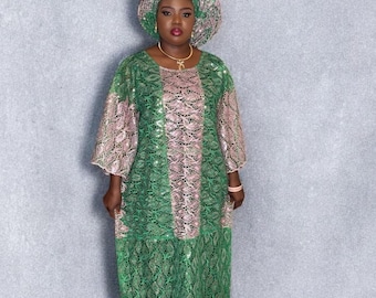 African Lace free size gown one size fits all with matching Autogele