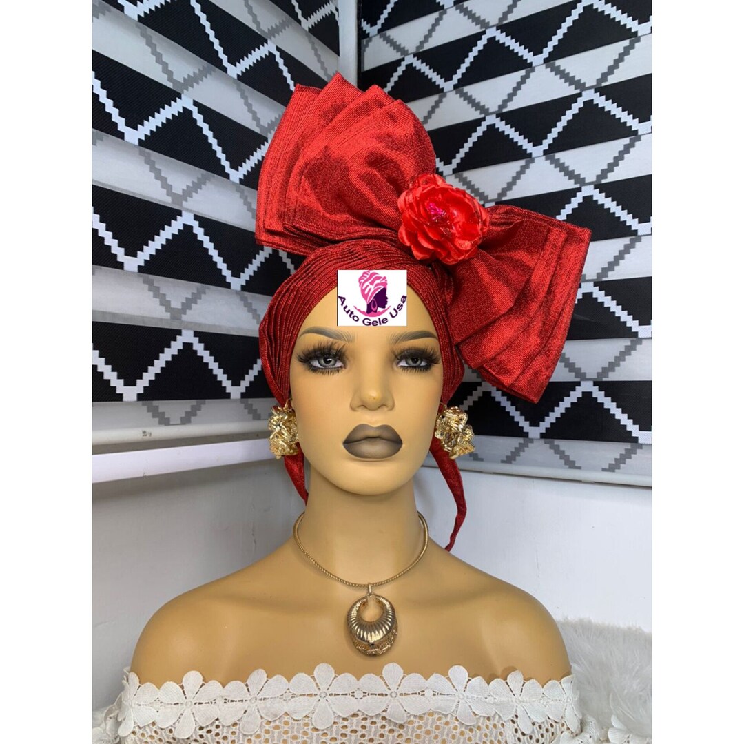 Red Color Aso Oke Turban Hat Etsy