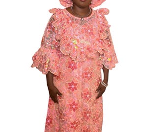 African lace gown with matching Autogele