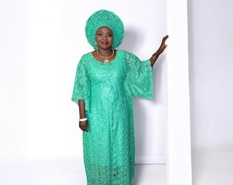 African lace gown with matching Autogele