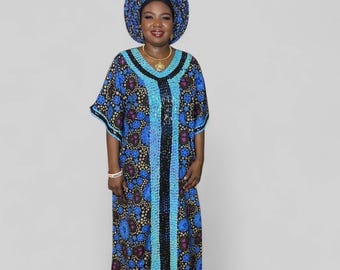African Ankara free size gown with matching Autogele