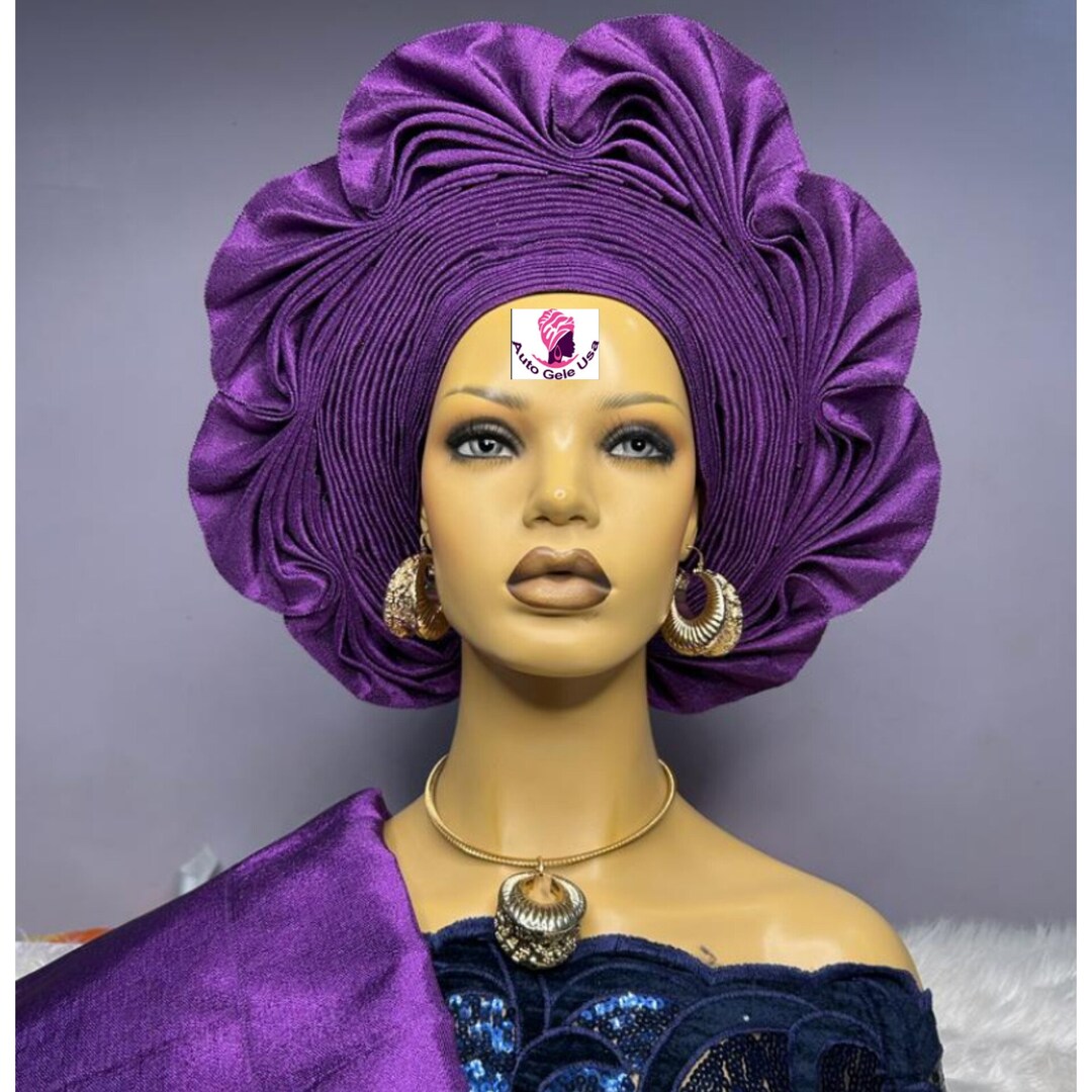 Purple Color Aso Oke Gele Hat Etsy