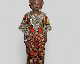 African free size Ankara bubu gown with matching Autogele.