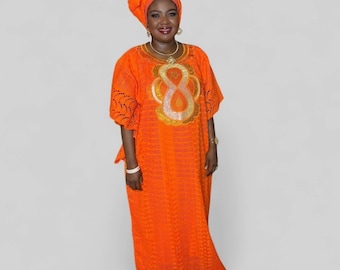 African Lace free size Bubu gown with matching turban