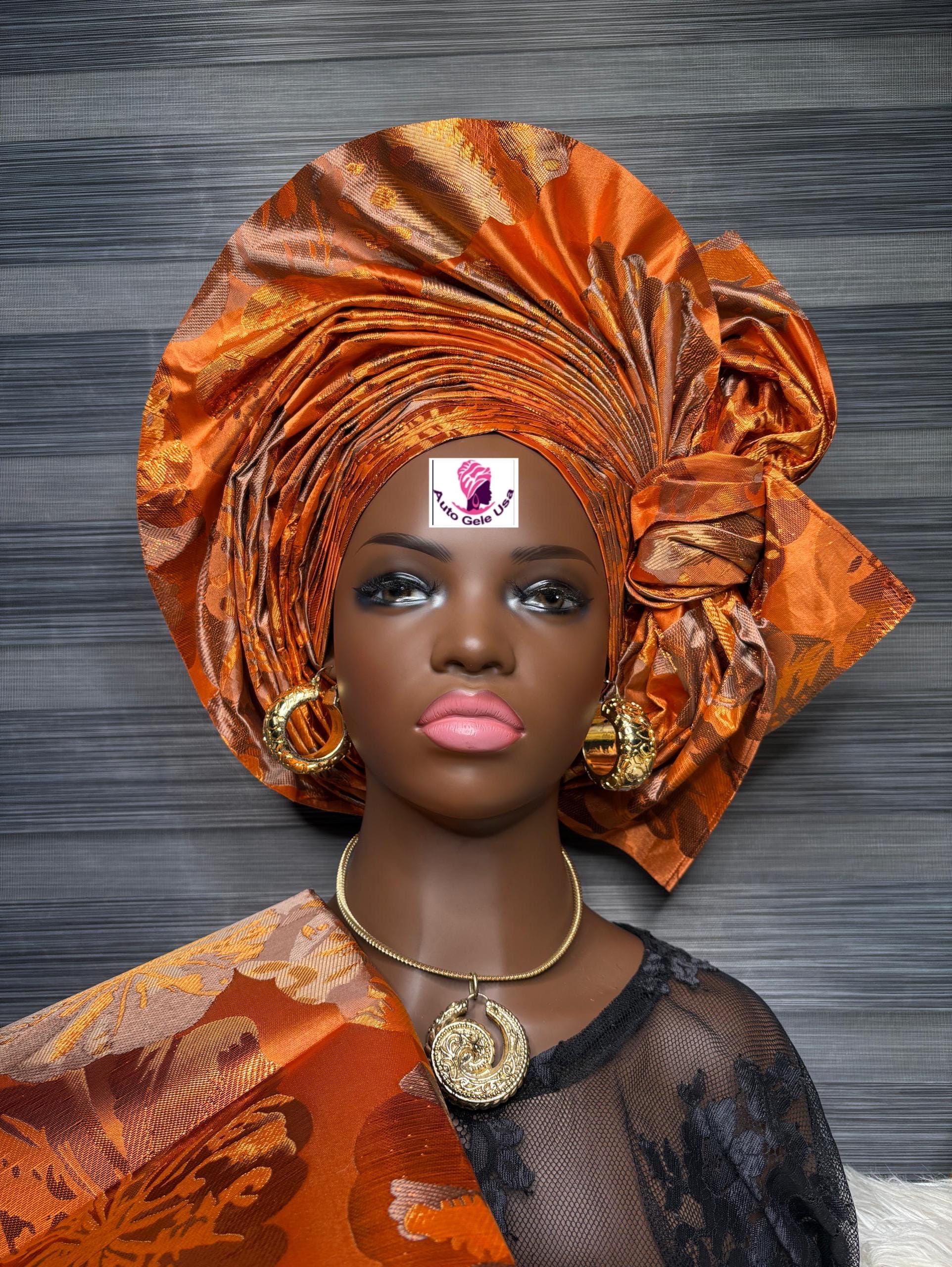 Ready to Wear African NWT Auto Gele. I have this in Tan and Orange colors. African Auto Gele - Etsy main image 2