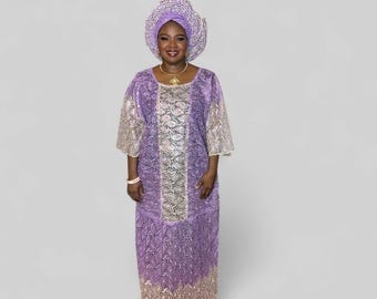African Lace free size gown one size fits all with matching Autogele